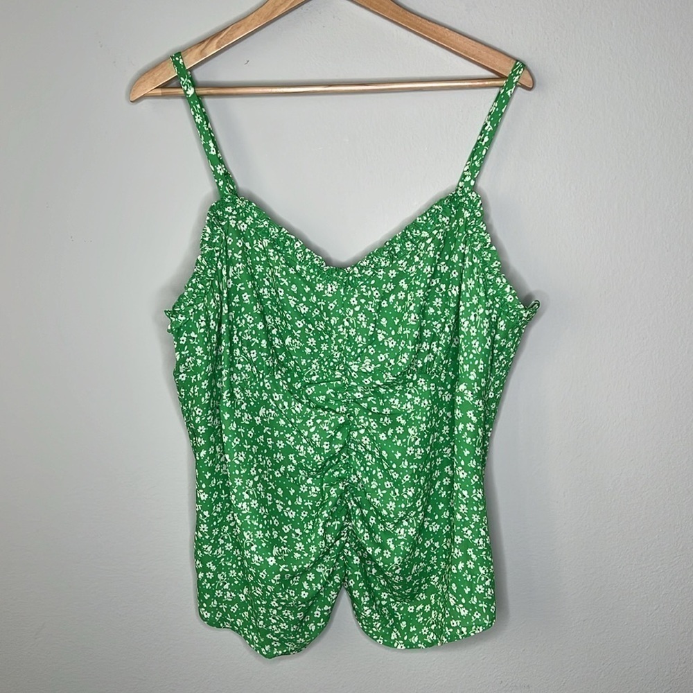 Lush Floral Print Ruched Front Cami Tank Top in Green Size 2X NWOT!